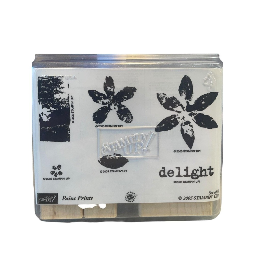 Stampin' Up! Paint Prints Wood Mounted Rubber Stamp Set Floral 6-Piece